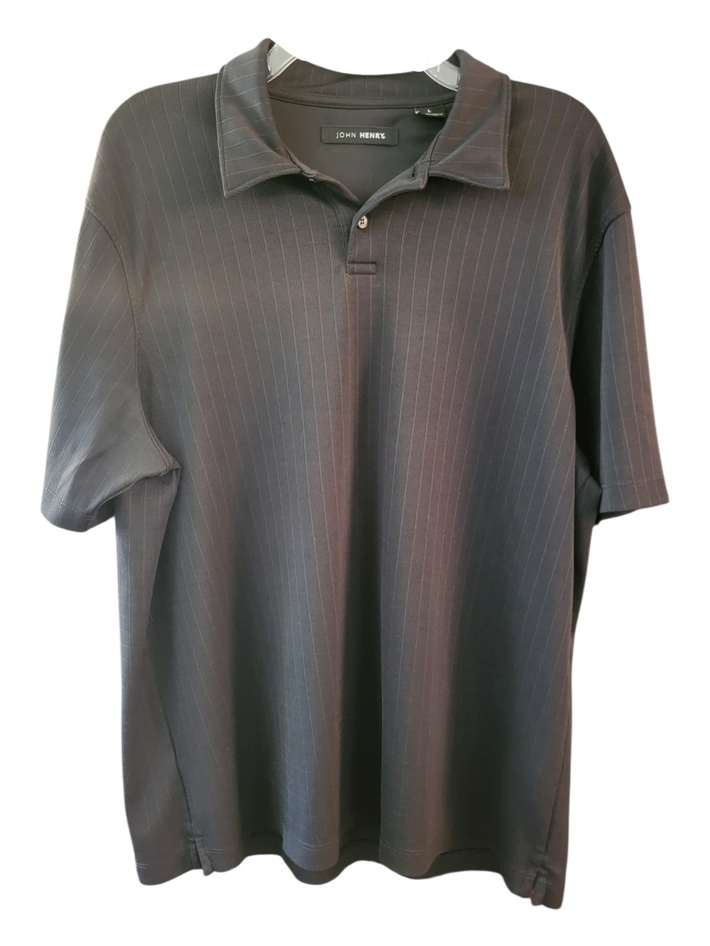 John Henry Men’s Black Pinstripe Polo Shirt - Size L